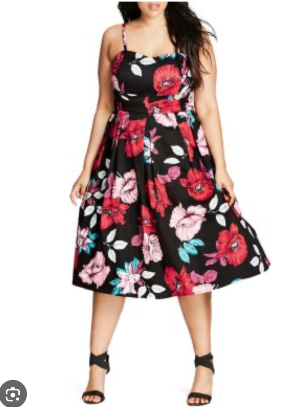 City Chic Poppy Garden Fit & Flare Dress Size 24 Floral Event Party Formal Retro